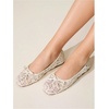 image:imageMakeMeChic Womens Bow Knot Polka Dots Ballet Flat Lace Mesh Beaded Closed Toe Summer Wedding ShoesBeige