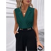 image:imageMakeMeChic Womens Collared Bodysuits Wrap V Neck Sleeveless Dressy Business Casual Blouse TopsDark Green