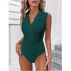 image:imageMakeMeChic Womens Collared Bodysuits Wrap V Neck Sleeveless Dressy Business Casual Blouse TopsDark Green