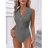 image:imageMakeMeChic Womens Collared Bodysuits Wrap V Neck Sleeveless Dressy Business Casual Blouse TopsGrey