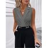 image:imageMakeMeChic Womens Collared Bodysuits Wrap V Neck Sleeveless Dressy Business Casual Blouse TopsGrey