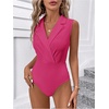 image:imageMakeMeChic Womens Collared Bodysuits Wrap V Neck Sleeveless Dressy Business Casual Blouse TopsHot Pink
