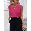 image:imageMakeMeChic Womens Collared Bodysuits Wrap V Neck Sleeveless Dressy Business Casual Blouse TopsHot Pink