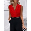 image:imageMakeMeChic Womens Collared Bodysuits Wrap V Neck Sleeveless Dressy Business Casual Blouse TopsRed
