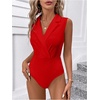 image:imageMakeMeChic Womens Collared Bodysuits Wrap V Neck Sleeveless Dressy Business Casual Blouse TopsRed