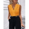 image:imageMakeMeChic Womens Collared Bodysuits Wrap V Neck Sleeveless Dressy Business Casual Blouse TopsYellow