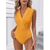 image:imageMakeMeChic Womens Collared Bodysuits Wrap V Neck Sleeveless Dressy Business Casual Blouse TopsYellow