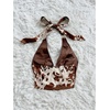 image:imageMakeMeChic Womens Cow Print Tops Leather Halter Backless Summer Cowgirl Crop Tank TopsMulticolor