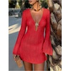 image:imageMakeMeChic Womens Crochet Beach Cover Ups Bathing Suit Swimsuit Coverup Mini DressBright Red