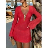 image:imageMakeMeChic Womens Crochet Beach Cover Ups Bathing Suit Swimsuit Coverup Mini DressBright Red