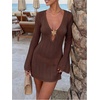 image:imageMakeMeChic Womens Crochet Beach Cover Ups Bathing Suit Swimsuit Coverup Mini DressCoffee Brown