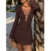 image:imageMakeMeChic Womens Crochet Beach Cover Ups Bathing Suit Swimsuit Coverup Mini DressCoffee Brown