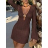 image:imageMakeMeChic Womens Crochet Beach Cover Ups Bathing Suit Swimsuit Coverup Mini DressCoffee Brown