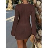 image:imageMakeMeChic Womens Crochet Beach Cover Ups Bathing Suit Swimsuit Coverup Mini DressCoffee Brown