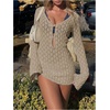 image:imageMakeMeChic Womens Crochet Beach Cover Ups Bathing Suit Swimsuit Coverup Mini DressKhaki