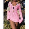 image:imageMakeMeChic Womens Crochet Beach Cover Ups Bathing Suit Swimsuit Coverup Mini DressPink