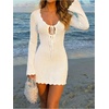 image:imageMakeMeChic Womens Crochet Beach Cover Ups Bathing Suit Swimsuit Coverup Mini DressPlain White