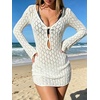 image:imageMakeMeChic Womens Crochet Beach Cover Ups Bathing Suit Swimsuit Coverup Mini DressWhite