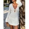 image:imageMakeMeChic Womens Crochet Beach Cover Ups Bathing Suit Swimsuit Coverup Mini DressWhite Solid