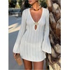 image:imageMakeMeChic Womens Crochet Beach Cover Ups Bathing Suit Swimsuit Coverup Mini DressWhite Solid