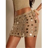 image:imageMakeMeChic Womens Crochet Sequin Saparkly Mini Skirt Beach Cover Up Low Waist Party Y2k Skirts Swimsuit CoverupKhaki