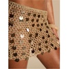 image:imageMakeMeChic Womens Crochet Sequin Saparkly Mini Skirt Beach Cover Up Low Waist Party Y2k Skirts Swimsuit CoverupKhaki