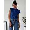 image:imageMakeMeChic Womens Draped Neck Tops Cap Sleeve Mock Neck Keyhole Work Shirt Summer BlouseBlue a