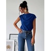 image:imageMakeMeChic Womens Draped Neck Tops Cap Sleeve Mock Neck Keyhole Work Shirt Summer BlouseBlue a