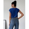 image:imageMakeMeChic Womens Draped Neck Tops Cap Sleeve Mock Neck Keyhole Work Shirt Summer BlouseBlue a