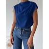 image:imageMakeMeChic Womens Draped Neck Tops Cap Sleeve Mock Neck Keyhole Work Shirt Summer BlouseBlue a