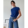 image:imageMakeMeChic Womens Draped Neck Tops Cap Sleeve Mock Neck Keyhole Work Shirt Summer BlouseBlue a