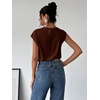 image:imageMakeMeChic Womens Draped Neck Tops Cap Sleeve Mock Neck Keyhole Work Shirt Summer BlouseBrown
