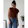 image:imageMakeMeChic Womens Draped Neck Tops Cap Sleeve Mock Neck Keyhole Work Shirt Summer BlouseBrown