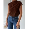 image:imageMakeMeChic Womens Draped Neck Tops Cap Sleeve Mock Neck Keyhole Work Shirt Summer BlouseBrown