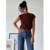 image:imageMakeMeChic Womens Draped Neck Tops Cap Sleeve Mock Neck Keyhole Work Shirt Summer BlouseBrown