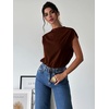 image:imageMakeMeChic Womens Draped Neck Tops Cap Sleeve Mock Neck Keyhole Work Shirt Summer BlouseBrown