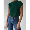 image:imageMakeMeChic Womens Draped Neck Tops Cap Sleeve Mock Neck Keyhole Work Shirt Summer BlouseDark Green