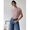 image:imageMakeMeChic Womens Draped Neck Tops Cap Sleeve Mock Neck Keyhole Work Shirt Summer BlousePink B
