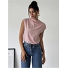 image:imageMakeMeChic Womens Draped Neck Tops Cap Sleeve Mock Neck Keyhole Work Shirt Summer BlousePink B