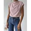 image:imageMakeMeChic Womens Draped Neck Tops Cap Sleeve Mock Neck Keyhole Work Shirt Summer BlousePink B