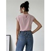 image:imageMakeMeChic Womens Draped Neck Tops Cap Sleeve Mock Neck Keyhole Work Shirt Summer BlousePink B