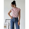 image:imageMakeMeChic Womens Draped Neck Tops Cap Sleeve Mock Neck Keyhole Work Shirt Summer BlousePink B