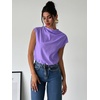 image:imageMakeMeChic Womens Draped Neck Tops Cap Sleeve Mock Neck Keyhole Work Shirt Summer BlousePurple a