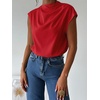 image:imageMakeMeChic Womens Draped Neck Tops Cap Sleeve Mock Neck Keyhole Work Shirt Summer BlouseRed