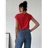 image:imageMakeMeChic Womens Draped Neck Tops Cap Sleeve Mock Neck Keyhole Work Shirt Summer BlouseRed