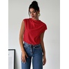 image:imageMakeMeChic Womens Draped Neck Tops Cap Sleeve Mock Neck Keyhole Work Shirt Summer BlouseRed