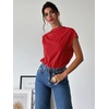 image:imageMakeMeChic Womens Draped Neck Tops Cap Sleeve Mock Neck Keyhole Work Shirt Summer BlouseRed