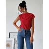 image:imageMakeMeChic Womens Draped Neck Tops Cap Sleeve Mock Neck Keyhole Work Shirt Summer BlouseRed