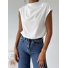 image:imageMakeMeChic Womens Draped Neck Tops Cap Sleeve Mock Neck Keyhole Work Shirt Summer BlouseWhite