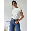 image:imageMakeMeChic Womens Draped Neck Tops Cap Sleeve Mock Neck Keyhole Work Shirt Summer BlouseWhite